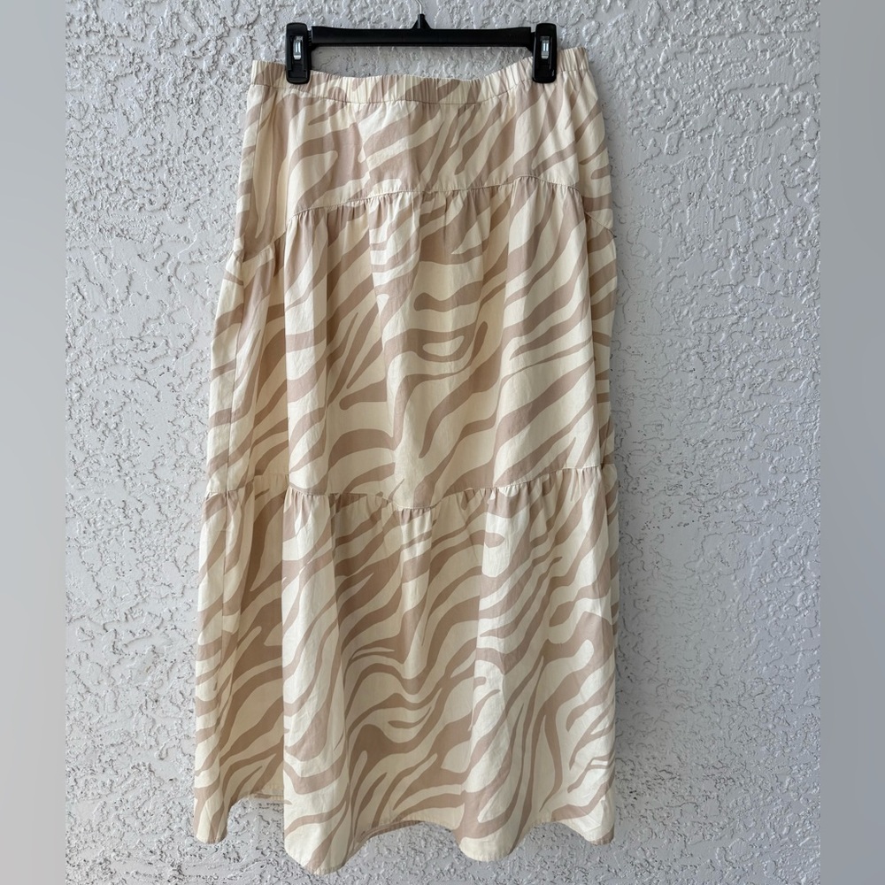 CeCe Women’s Neutral Zebra Print A Line Tiered Midi Skirt XL
